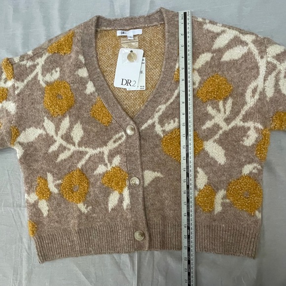 DR2 by Daniel Rainn Floral Button Cardigan XS Women's Sweater Taupe Yellow NWT - Picture 8 of 10